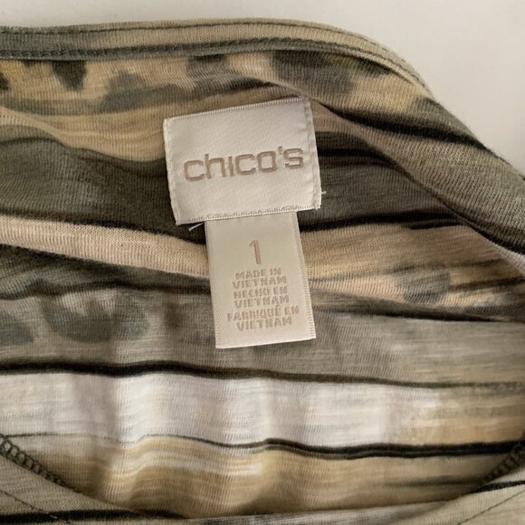 Chico's Top 1 Women's Size 8 Olive Animal Print Leopard Striped 3/4 Sleeve Boho - Picture 8 of 12